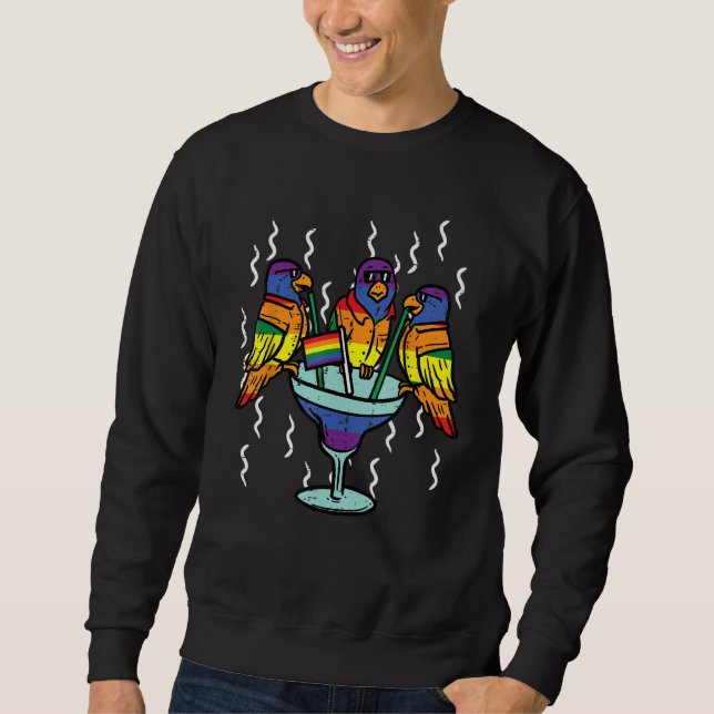 Gay Pride Birds Parrot Fun Rainbow Flag Lgbt Ally  Sweatshirt (Front)