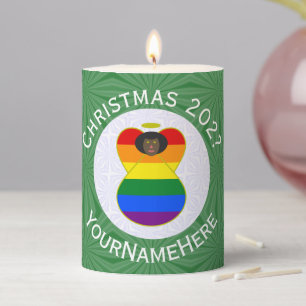 Gay Pride Black Angel Flag Christmas Personalized  Pillar Candle