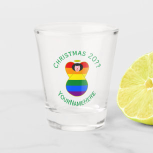 Gay Pride Black Hair Angel Christmas Flag Personal Shot Glass