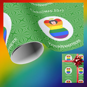 Gay Pride Black Hair Angel Christmas Flag Personal Wrapping Paper