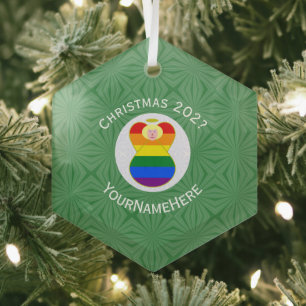 Gay Pride Blonde Angel Christmas Flag Personalized Glass Ornament