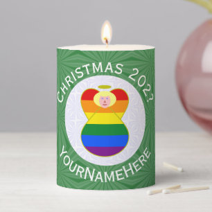 Gay Pride Blonde Angel Christmas Flag Personalized Pillar Candle