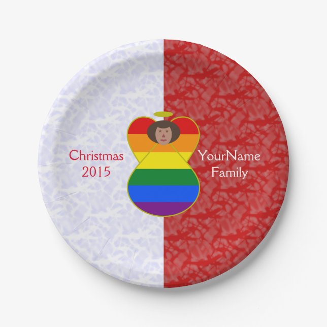 Gay Pride Brown Angel Red White Personalized  Paper Plates (Front)