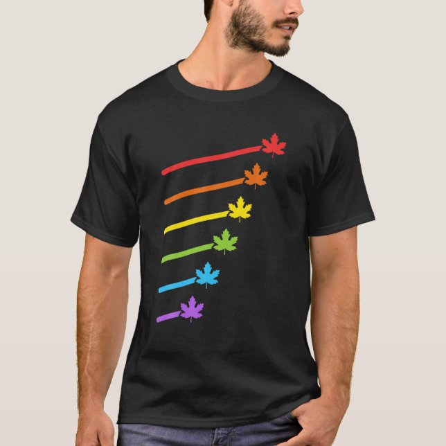 Gay Pride Canadian Rainbow Maple Leaf Canada LGBTQ T-Shirt (Front)