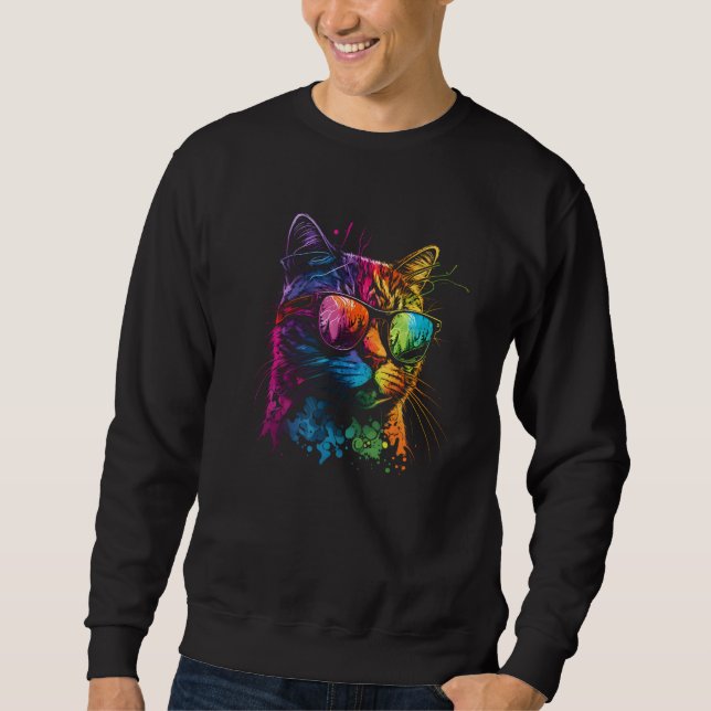 Gay Pride Cat Animal  LGBT Pride Month Cute Equali Sweatshirt (Front)