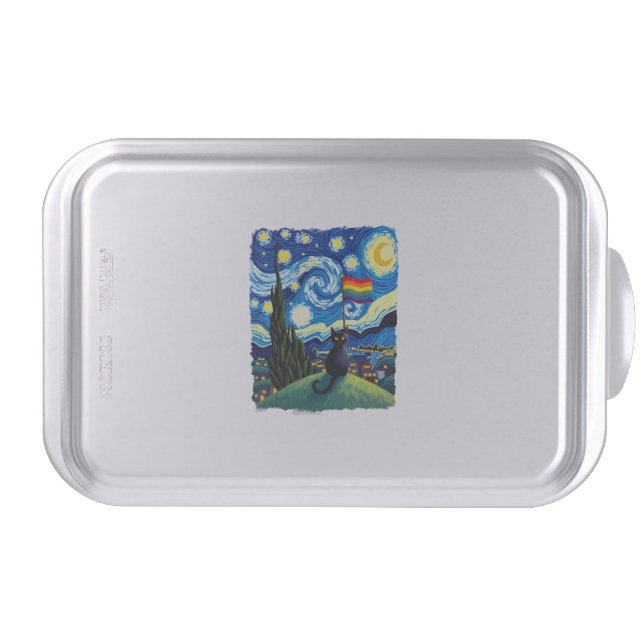 Gay Pride Cat Art Cat Starry Night Style LGBTQ Pri Cake Pan (Front)