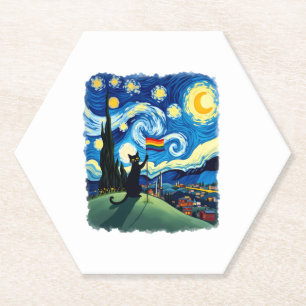 Gay Pride Cat Art Cat Starry Night Style LGBTQ Pri Paper Coaster