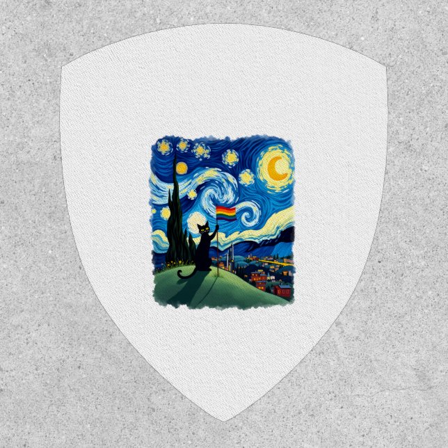 Gay Pride Cat Art Cat Starry Night Style LGBTQ Pri Patch (Front)