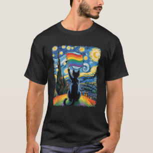 Gay Pride Cat Art Cat Starry Night Style LGBTQ Pri T-Shirt