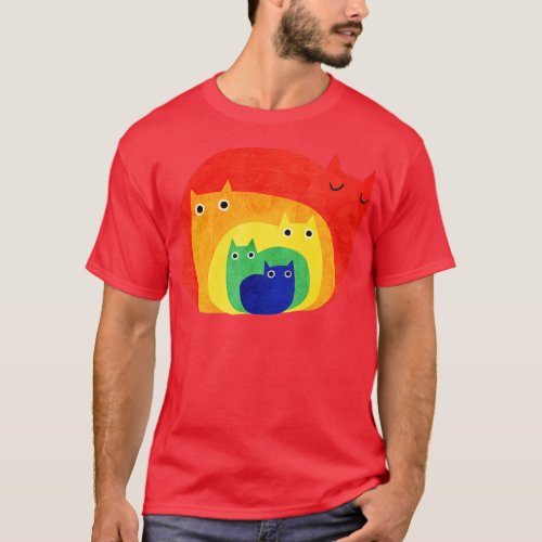 Gay Pride Cat LGB Cats Pile Cute Anime Rainbow  T_Shirt
