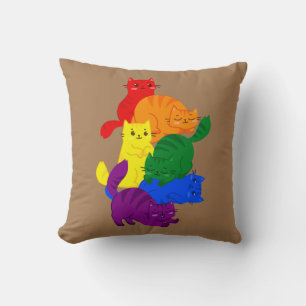 Gay Pride Cat LGBT Ally Kawaii Cats Pile LGBTQ Throw Pillow