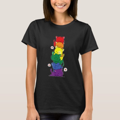 Gay Pride Cat Lgbt Cats Pile Cute Rainbow Flag T_Shirt