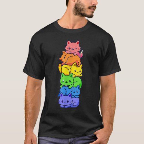 Gay Pride Cat LGBT Kawaii Cats Pile Cute Anime Rai T_Shirt