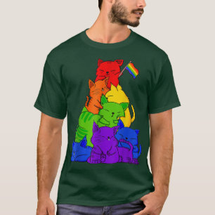 Gay Pride Cat LGBT Kawaii Cats Pile Cute Anime Rai T-Shirt