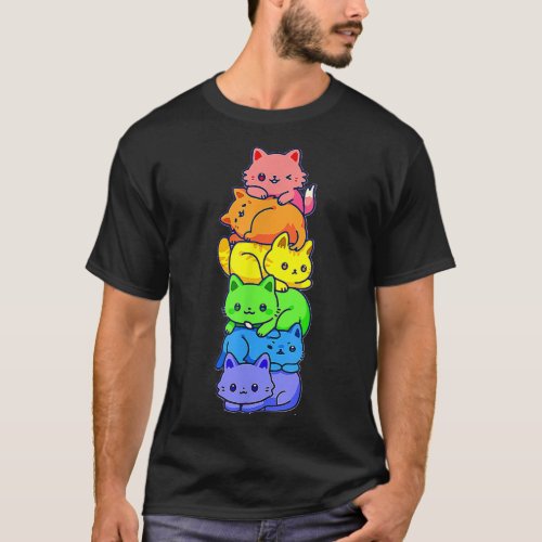 Gay Pride Cat LGBT Kawaii Cats Pile Cute Anime Rai T_Shirt