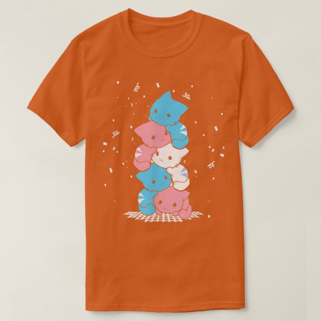 Gay Pride Cat LGBT Kawaii Cats Pile CuteAnime Rain T-Shirt (Design Front)