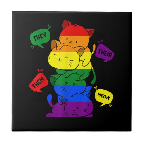Gay Pride Cat LGBT Purride Cats Pile Cute LGBT Rai Ceramic Tile