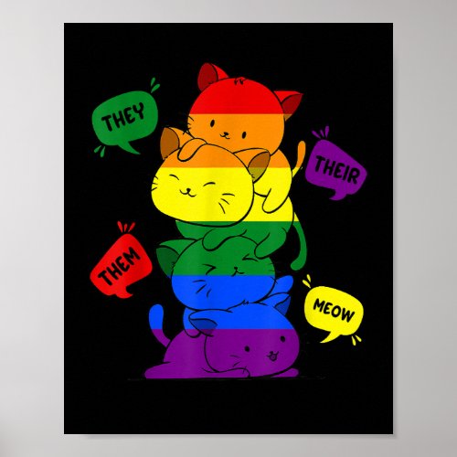 Gay Pride Cat LGBT Purride Cats Pile Cute LGBT Rai Poster