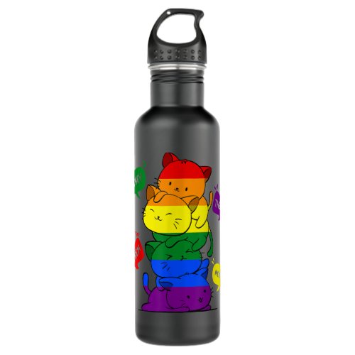 Gay Pride Cat LGBT Purride Cats Pile Cute LGBT Rai Stainless Steel Water Bottle