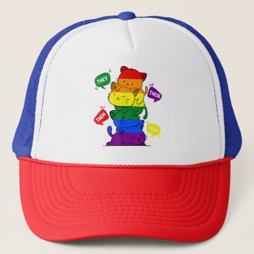 Gay Pride Cat LGBT Purride Cats Pile Cute LGBT Rai Trucker Hat