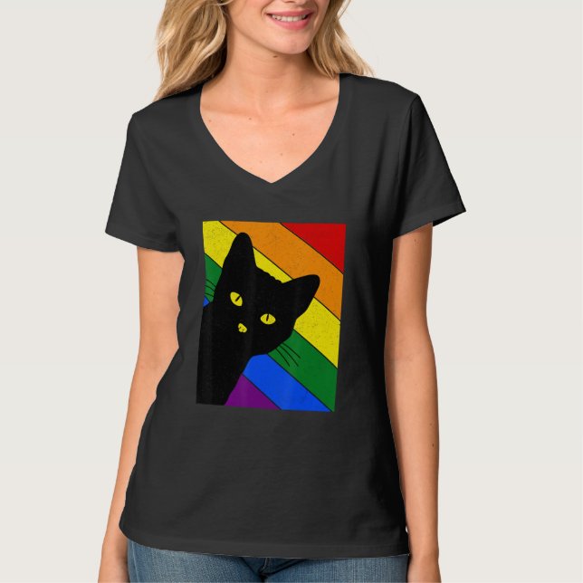 Gay Pride Cat LGBT Rainbow Flag LGBTQ Cat Mom Cat  T-Shirt (Front)