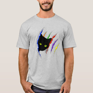 Gay Pride Cat Owner Rainbow Torn T-Shirt