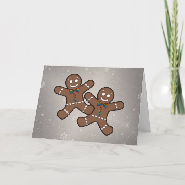 Gay Pride Christmas Gingerbread Men Couple Holiday Card (Front)