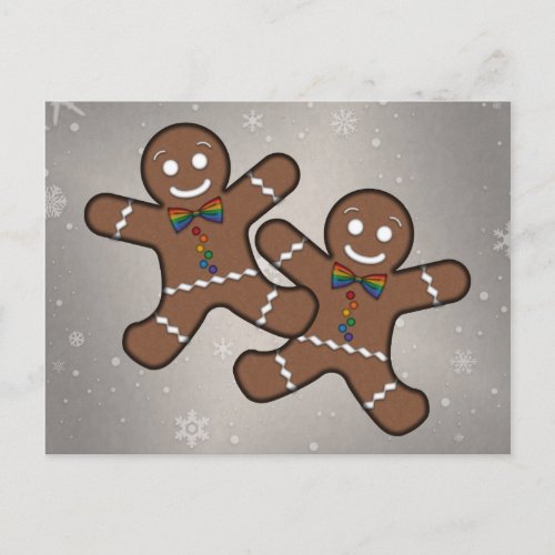 Gay Pride Christmas Gingerbread Men Couple Postcard
