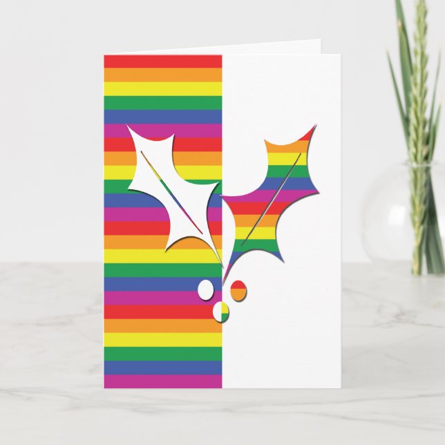 Gay Pride Christmas Holly Holiday Card (Front)