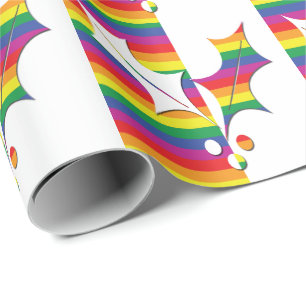 Gay Pride Christmas Holly Wrapping Paper