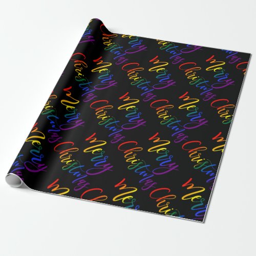 Gay Pride Christmas LGBT Rainbow Flag Colors Text Wrapping Paper