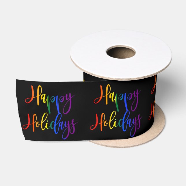 Gay Pride Christmas LGBT Rainbow Happy Holidays Satin Ribbon (Spool)