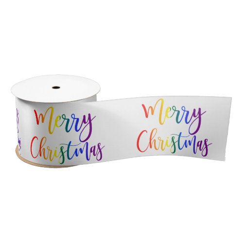 Gay Pride Christmas LGBT Rainbow Text Pattern Satin Ribbon