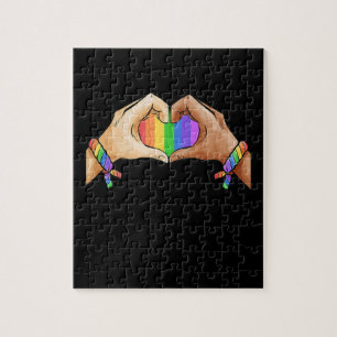 Gay Pride Clothing LGBT Rainbow Flag Heart Unicorn Jigsaw Puzzle