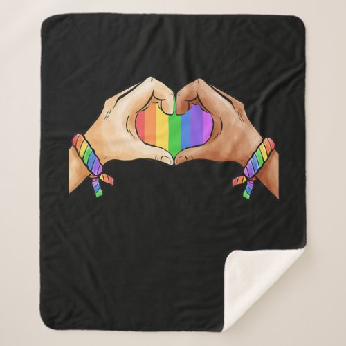 Gay Pride Clothing LGBT Rainbow Flag Heart Unicorn Sherpa Blanket