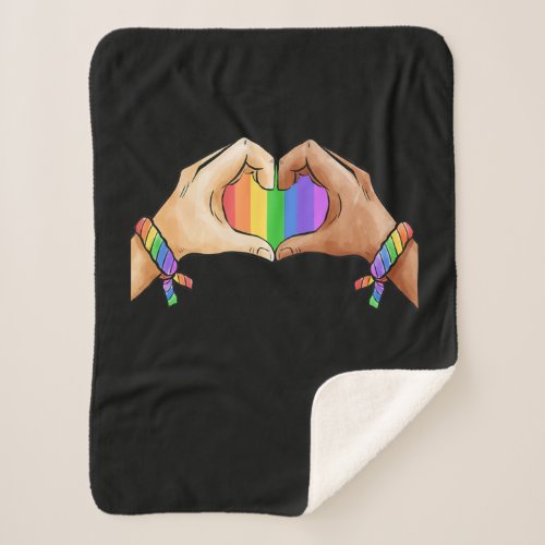 Gay Pride Clothing LGBT Rainbow Flag Heart Unicorn Sherpa Blanket