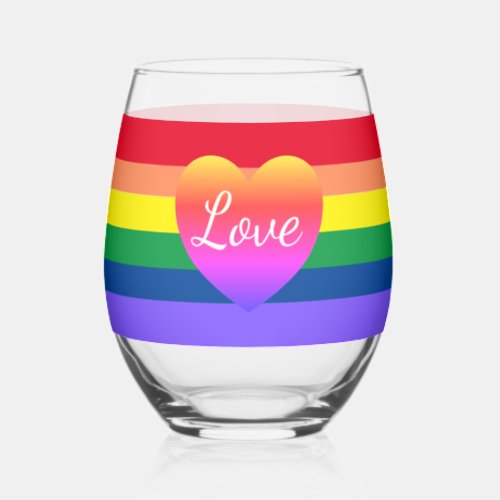 Gay Pride Colorful Rainbow Flag LGBTQ Stemless Wine Glass