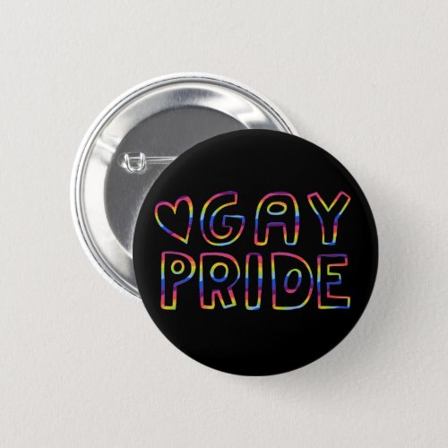 GAY PRIDE Colorful Rainbow Heart Black  Button