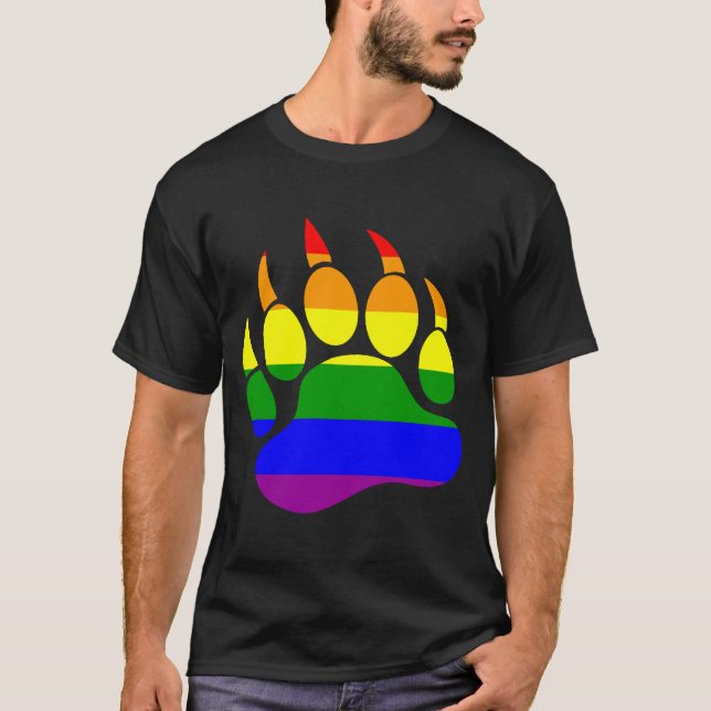 Gay Pride Colors Bear Paw Rainbow Flag T-Shirt (Front)