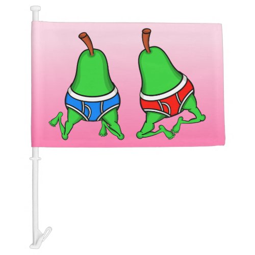 Gay Pride Couple Cartoon Pears Car Flag