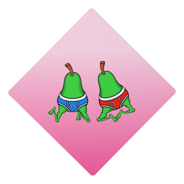 Gay Pride Couple Funny Cartoon Pears Graduation Cap Topper (Front)