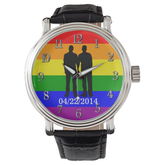 Gay Pride Custom Gay Couple Wedding Day Watch (Front)
