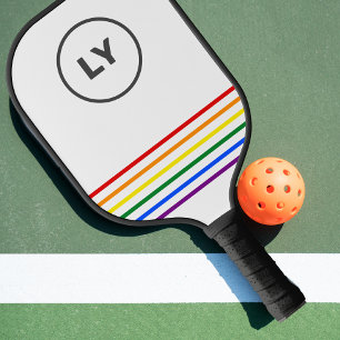 Gay Pride Custom Initials Striped White Pickleball Paddle