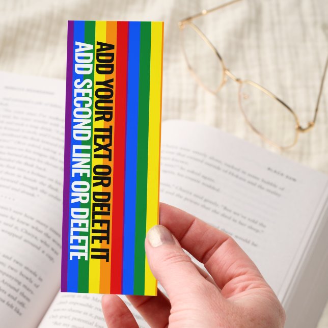 Gay Pride Custom text 2 lines slogan Rainbow Bookmarks (Hand)