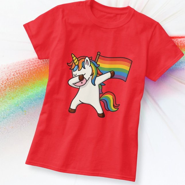 Gay Pride Dabbing Unicorn With Flag T-Shirt (Gay Pride Dabbing Unicorn With Flag T-Shirt by Ricaso. Available in many styles, sizes, colors )