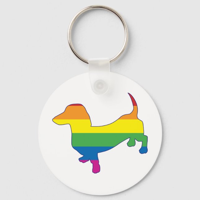 Gay Pride Dachshund/Wiener Keychain (Front)