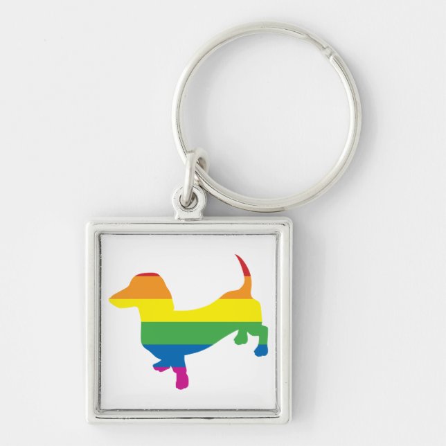 Gay Pride Dachshund/Wiener Keychain (Front)