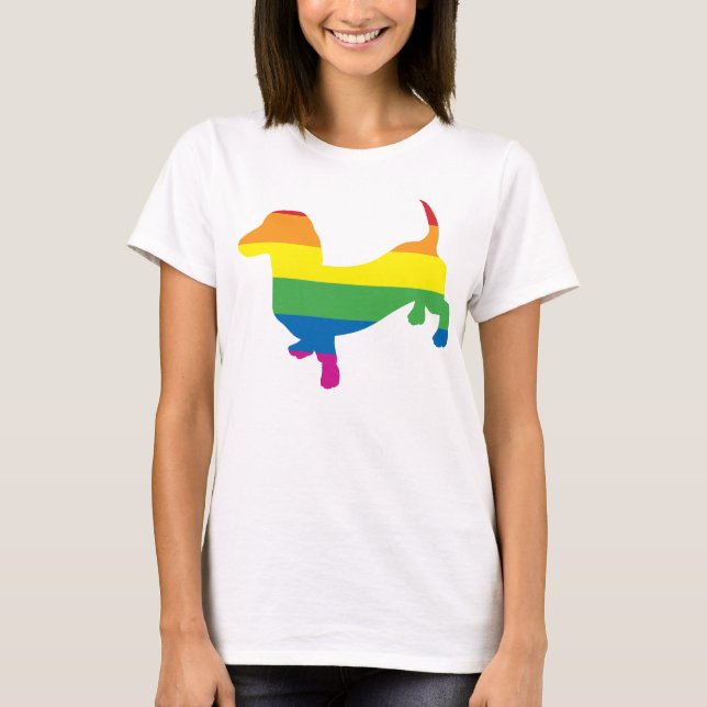 Gay Pride Dachshund/Wiener T-Shirt (Front)
