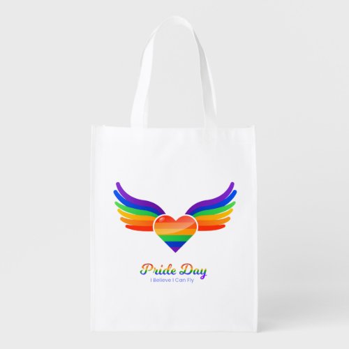 Gay Pride day Heart Wing I Believe I Can Fly  Grocery Bag