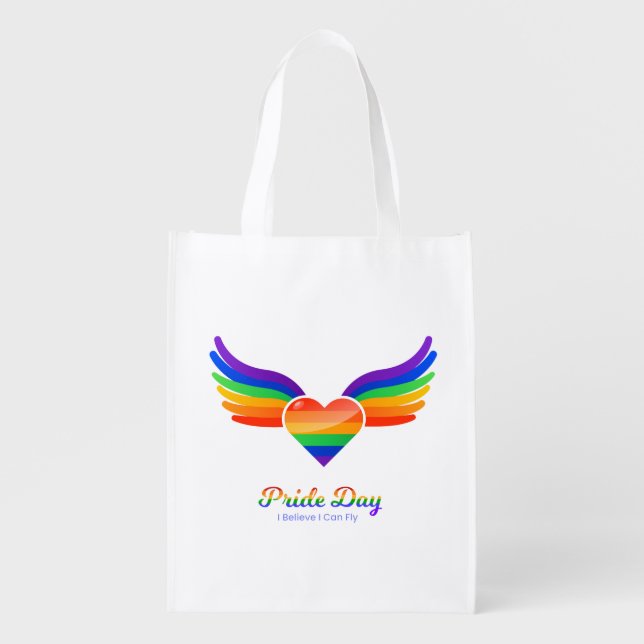 Gay Pride day Heart Wing I Believe I Can Fly  Grocery Bag (Front)